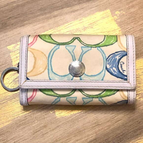 Coach Handbags - COACH Vintage Scribble Signature C Flap Card Wallet Multi-color Pastel